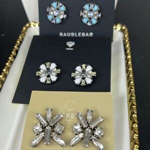 #10 BUNDLE $120 BaubleBar White and Turquoise Crystal Flower Stud Earring Set